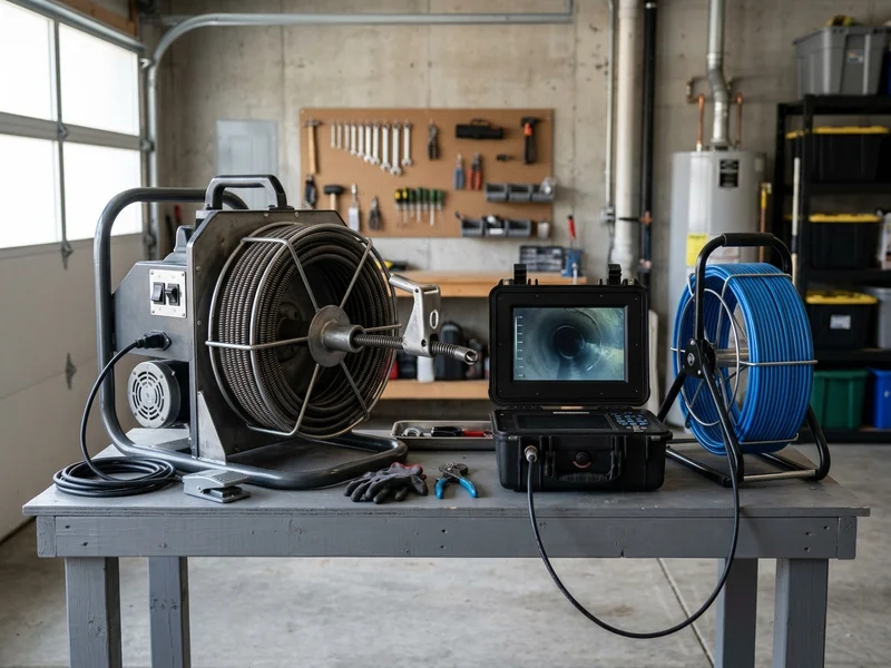 Professional drain-cleaning equipment used for residential plumbing blockages